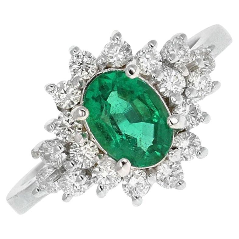 2.25 Carats Natural Emerald and Diamond 14K Solid White Gold Ring For Sale