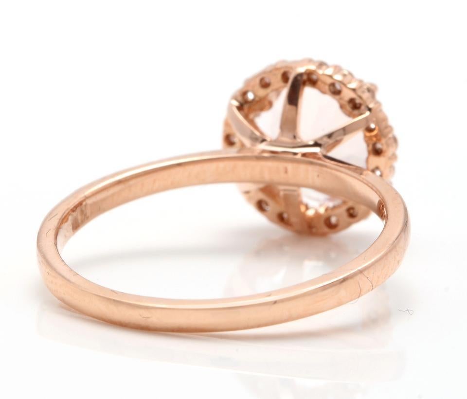 Taille rose Bague en or rose massif 14 carats avec diamants et morganite naturelle de 2,25 carats en vente