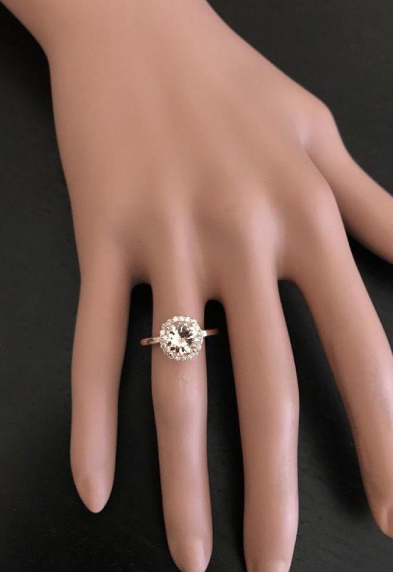 Bague en or rose massif 14 carats avec diamants et morganite naturelle de 2,25 carats Neuf - En vente à Los Angeles, CA