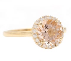 2.25 Carats Natural Morganite and Diamond 14k Solid Yellow Gold Ring