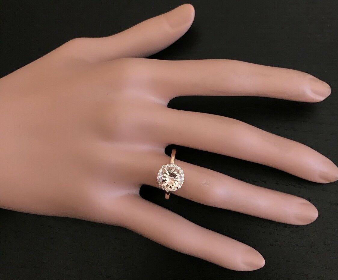 Bague en or jaune massif 14 carats avec Morganite naturelle de 2,25 carats et diamants Pour femmes en vente