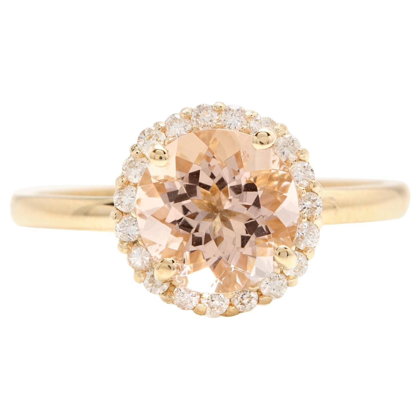 Bague en or jaune massif 14 carats avec Morganite naturelle de 2,25 carats et diamants