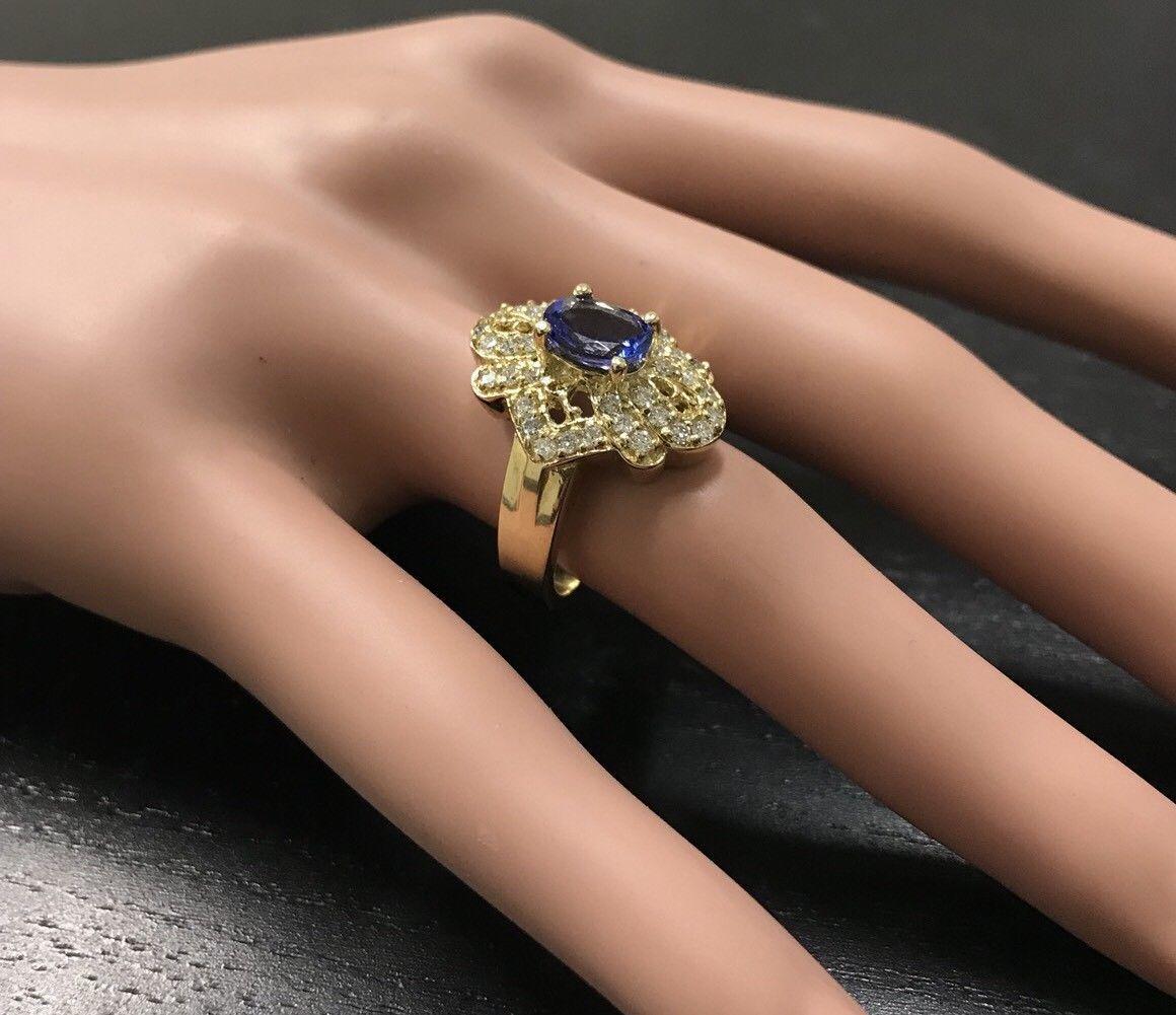 2.25 Carat Natural Very Nice Looking Tanzanite and Diamond 14 Karat Solid Gold For Sale 3