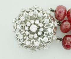 225 Carats Ruby Bead and Diamond Bracelet in White Gold Circa 1950's