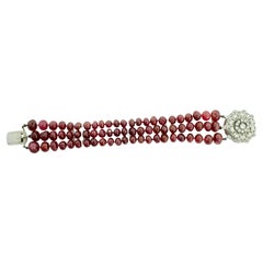 Vintage 225 Carats Ruby Bead and Diamond Bracelet in White Gold Circa 1950's