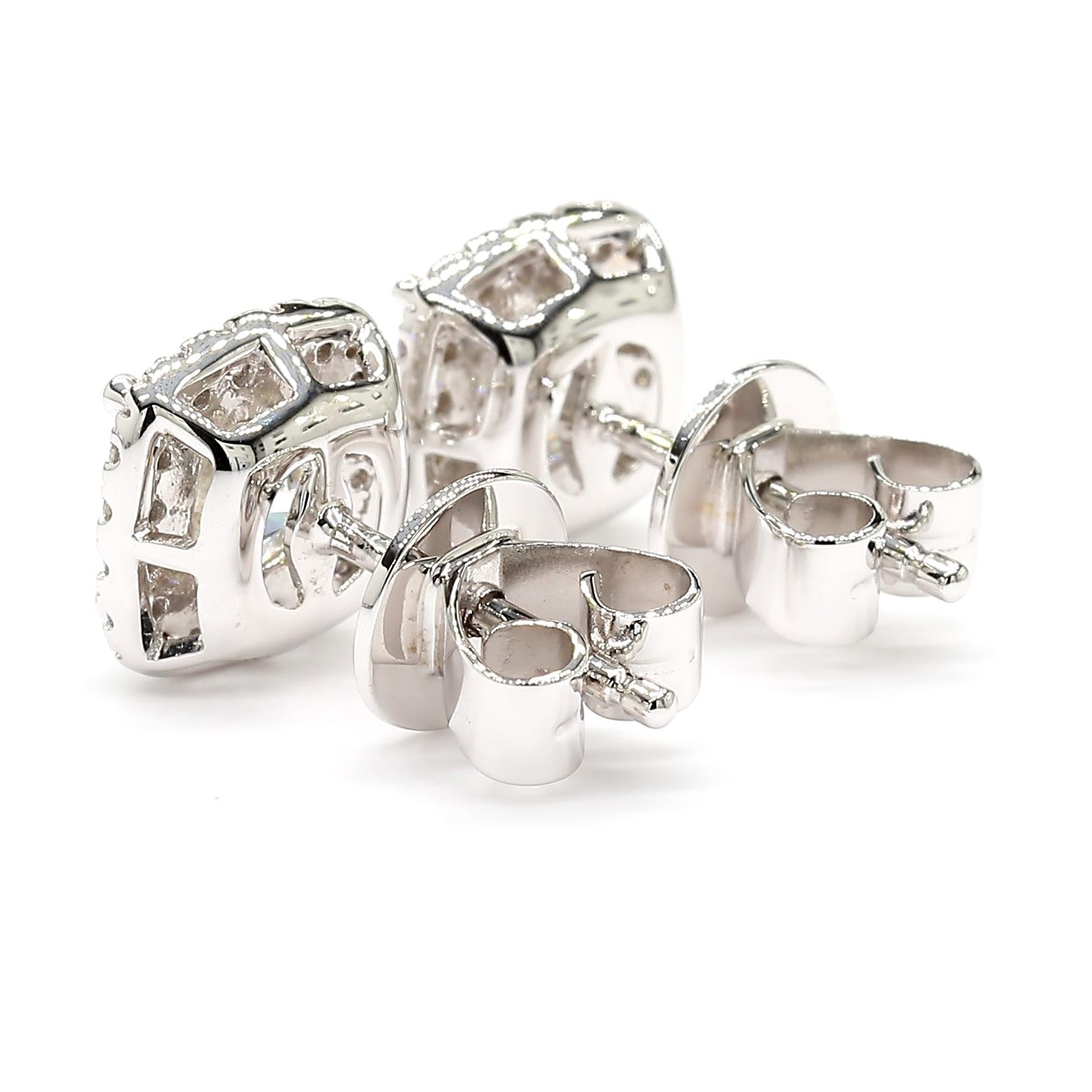 Women's 2.25 Carats Total GIA Certified Stud Earrings Halo 18K White *Natural Diamonds* For Sale