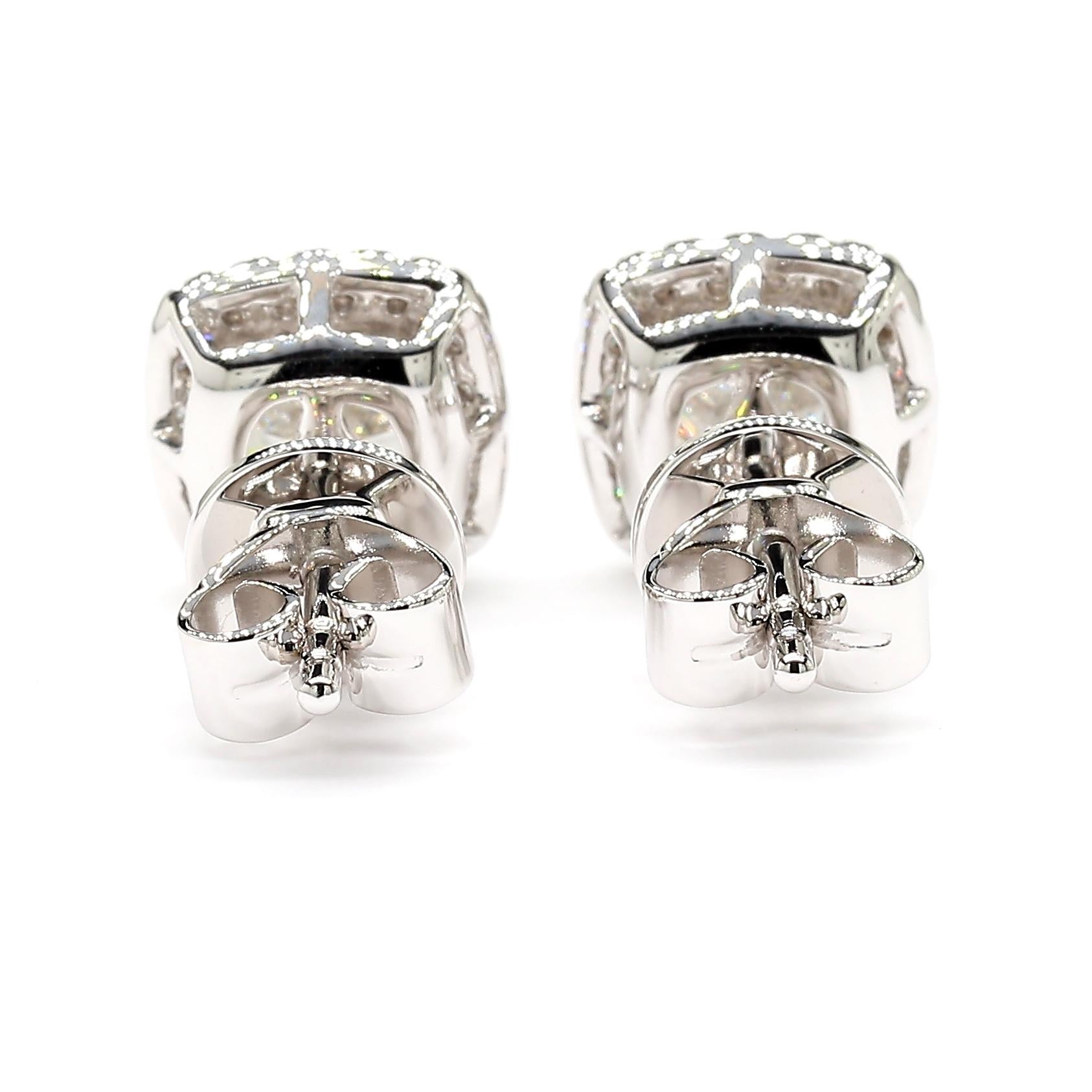 2.25 Carats Total GIA Certified Stud Earrings Halo 18K White *Natural Diamonds* For Sale 1