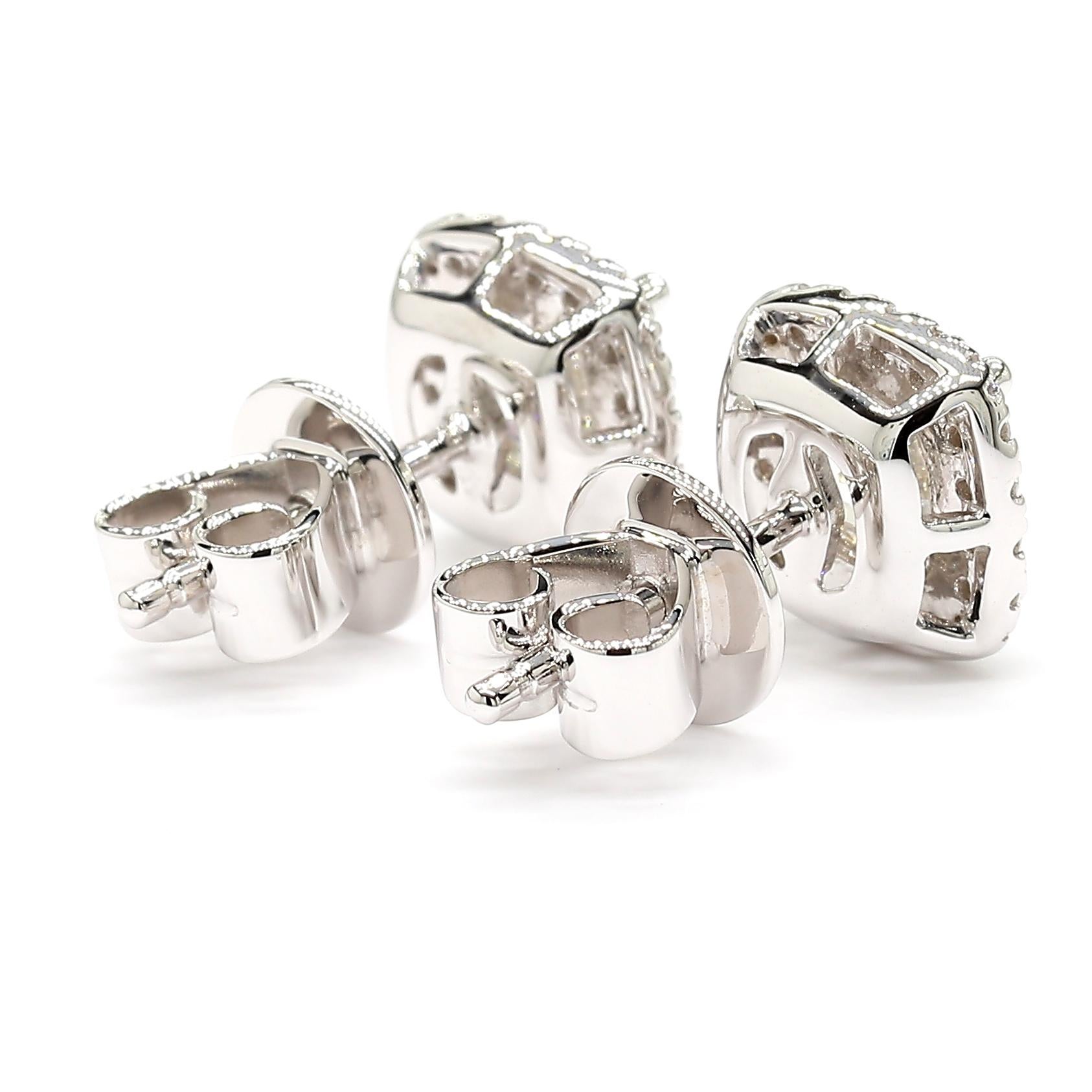 2.25 Carats Total GIA Certified Stud Earrings Halo 18K White *Natural Diamonds* For Sale 2