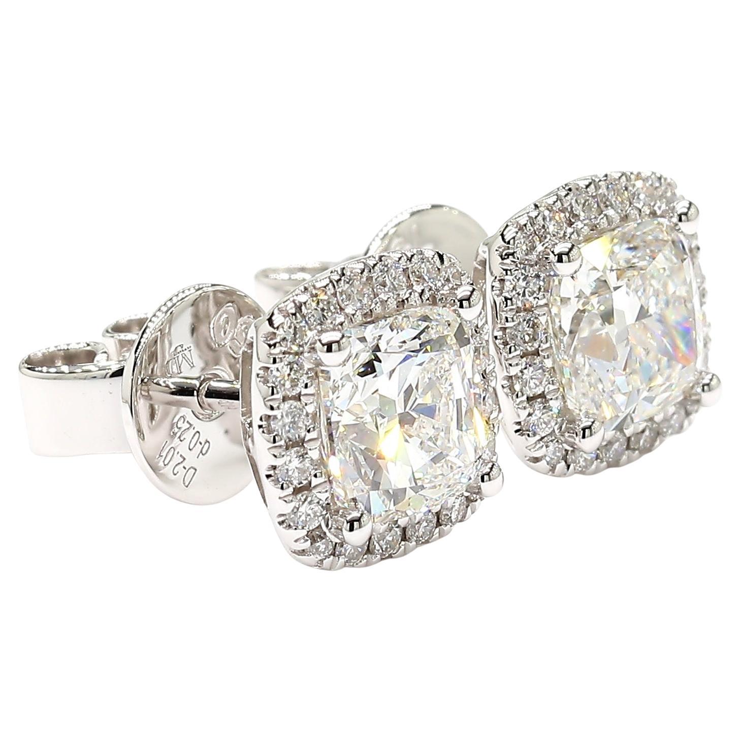 2.25 Carats Total GIA Certified Stud Earrings Halo 18K White *Natural Diamonds*