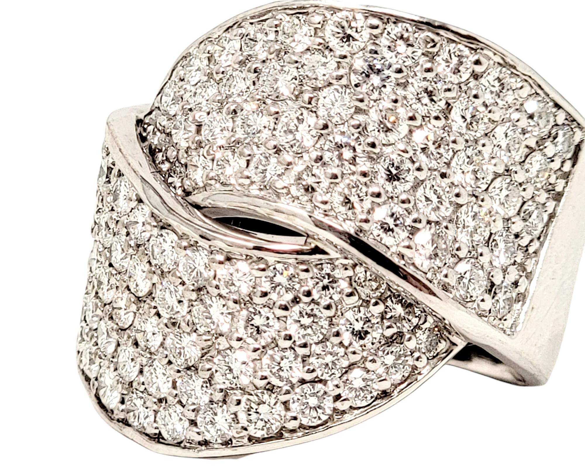 Contemporary 2.25 Carats Total Pave Diamond Wide Wrap Cocktail Ring in White Gold D-F / VS For Sale