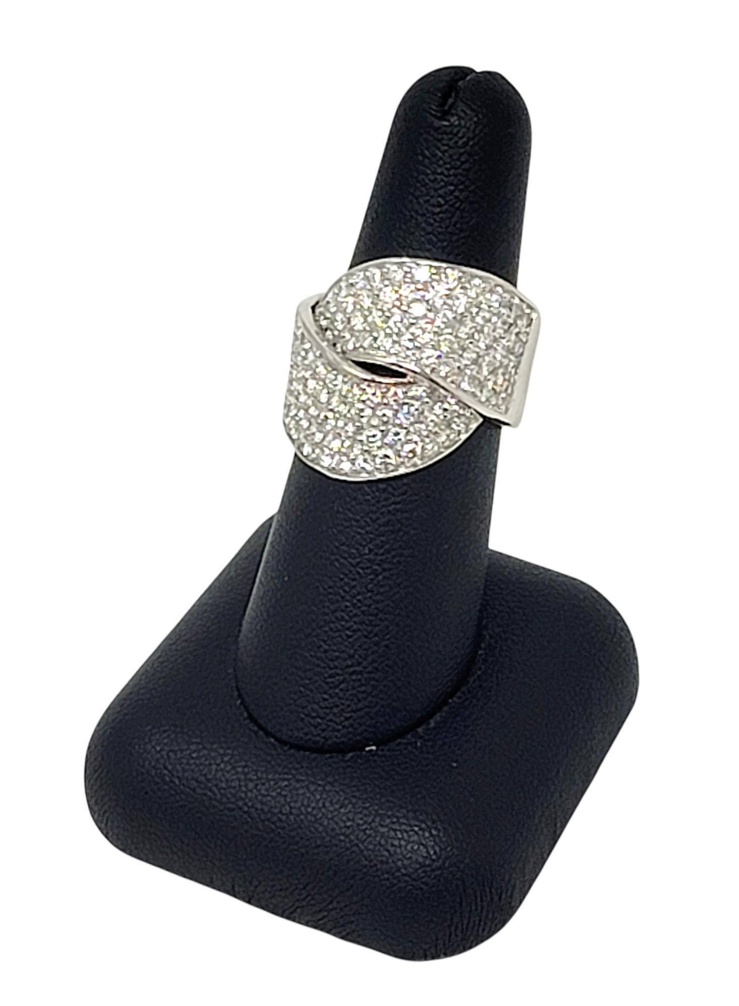 Round Cut 2.25 Carats Total Pave Diamond Wide Wrap Cocktail Ring in White Gold D-F / VS For Sale