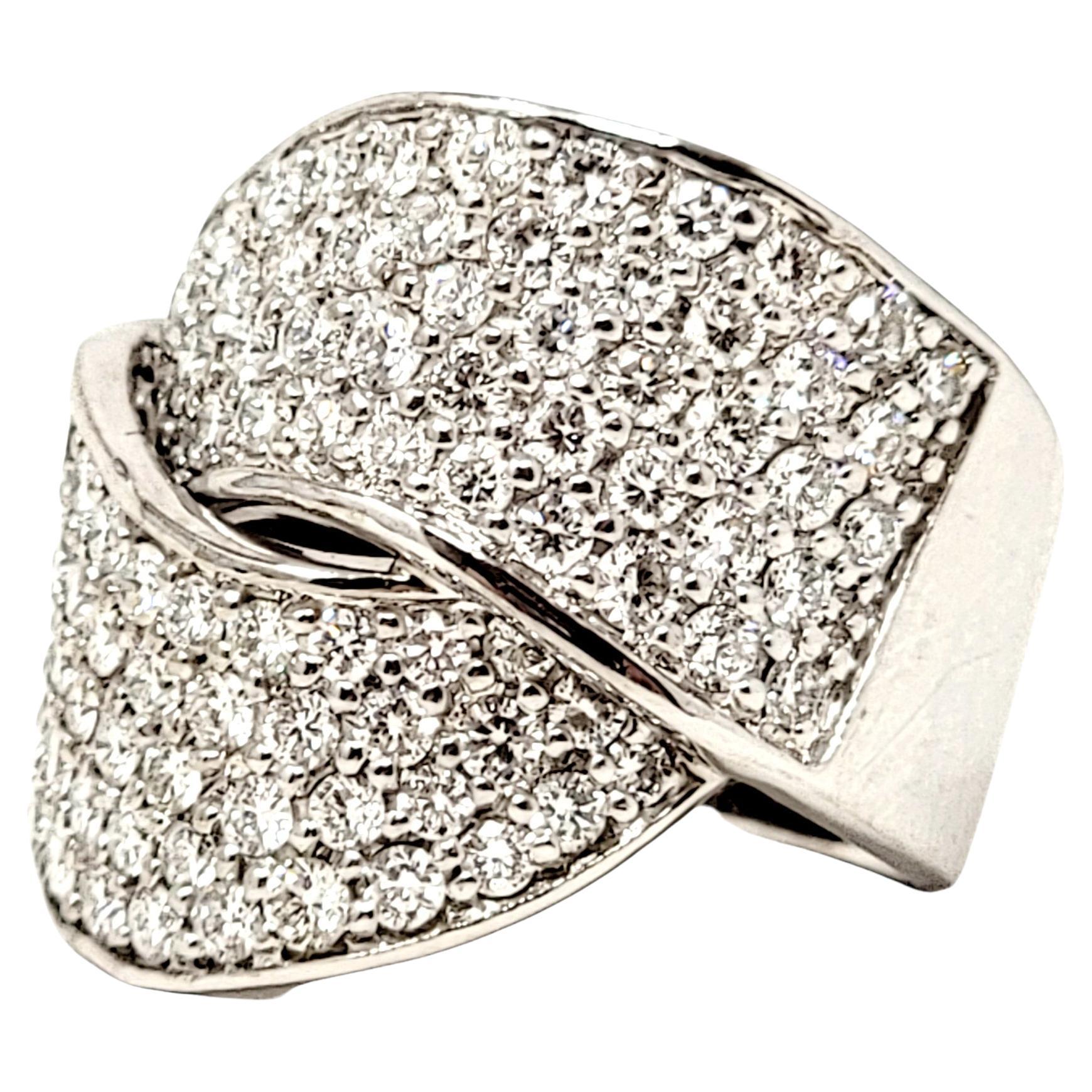 2.25 Carats Total Pave Diamond Wide Wrap Cocktail Ring in White Gold D-F / VS For Sale