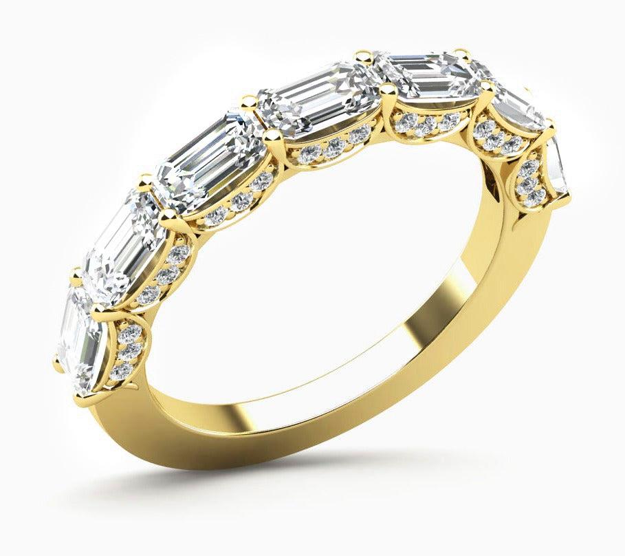 For Sale:  2.25 Ct. Emerald Cut Half Eternity Ring with Pave F-G Color VS1 Clarity 14k Gold 3
