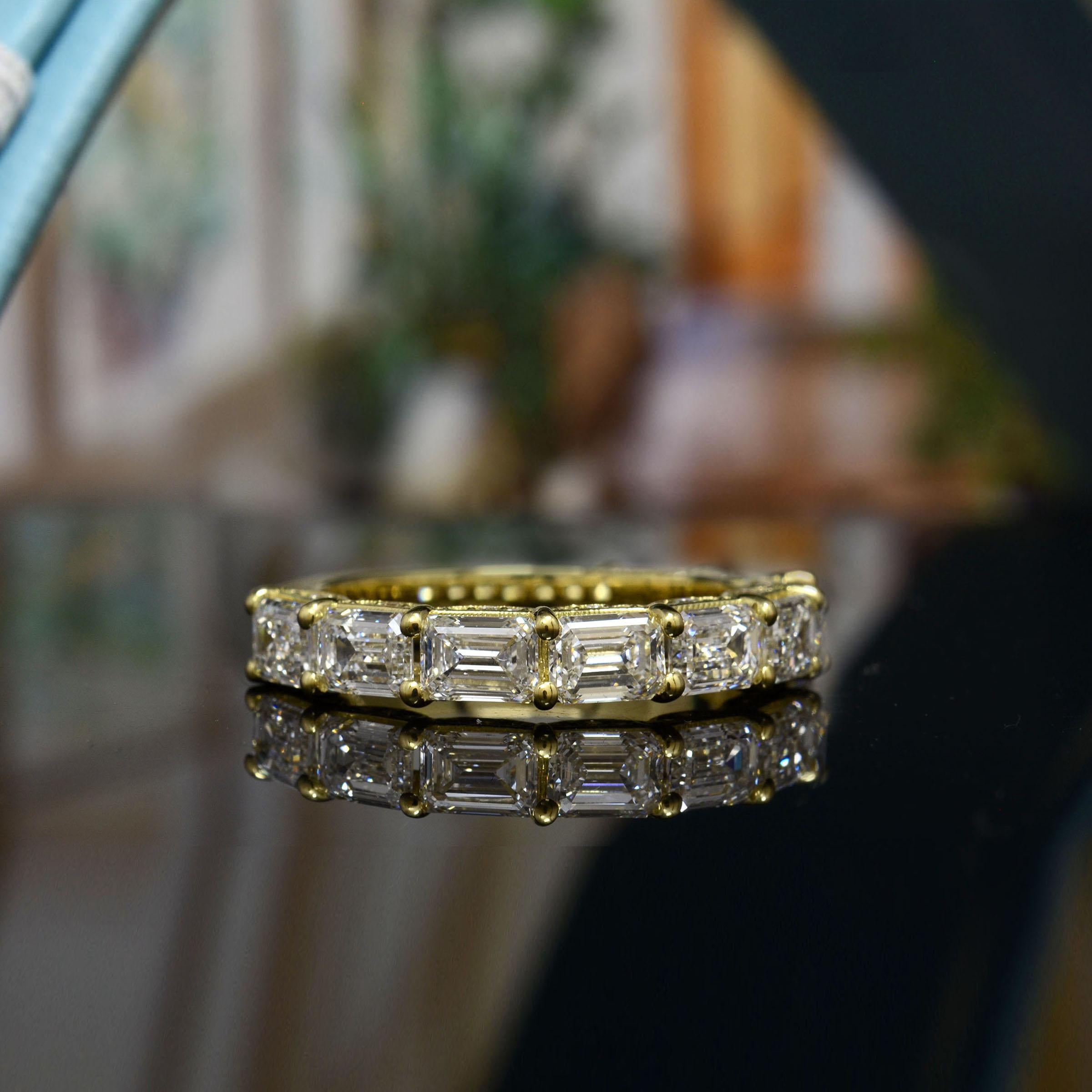 For Sale:  2.25 Ct. Emerald Cut Half Eternity Ring with Pave F-G Color VS1 Clarity 14k Gold 4