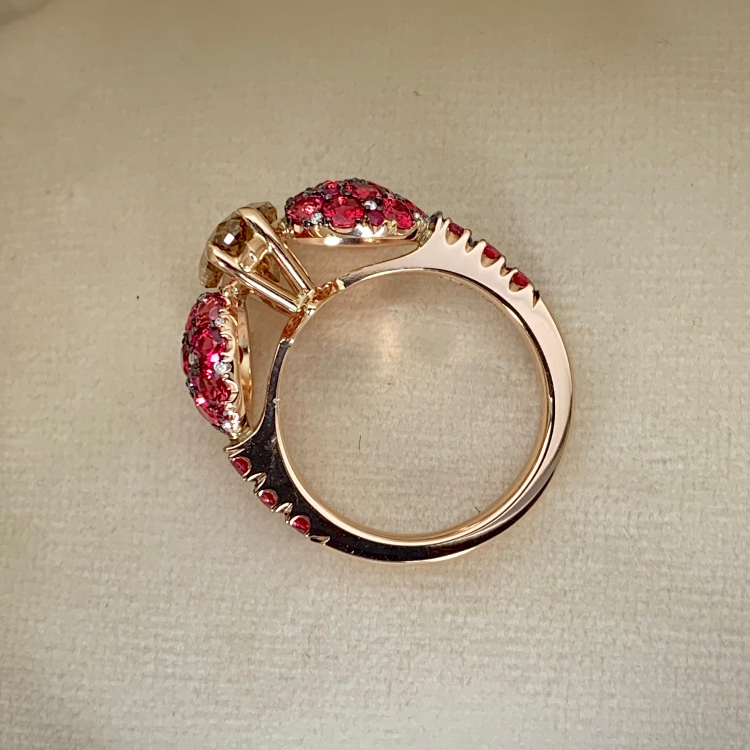 2.25 Ct GIA Certified Fancy Orange Brown Diamond, Unheated Burmese Spinel Ring 1