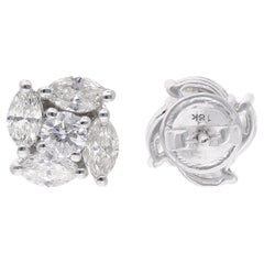 2.25 Ct Marquise Round Diamond Stud Earrings 18 Karat White Gold Fine Jewelry