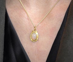 2.25 Ct Oval Opal Charm Pendant Necklace with Diamonds, 24kt Gold and Silver