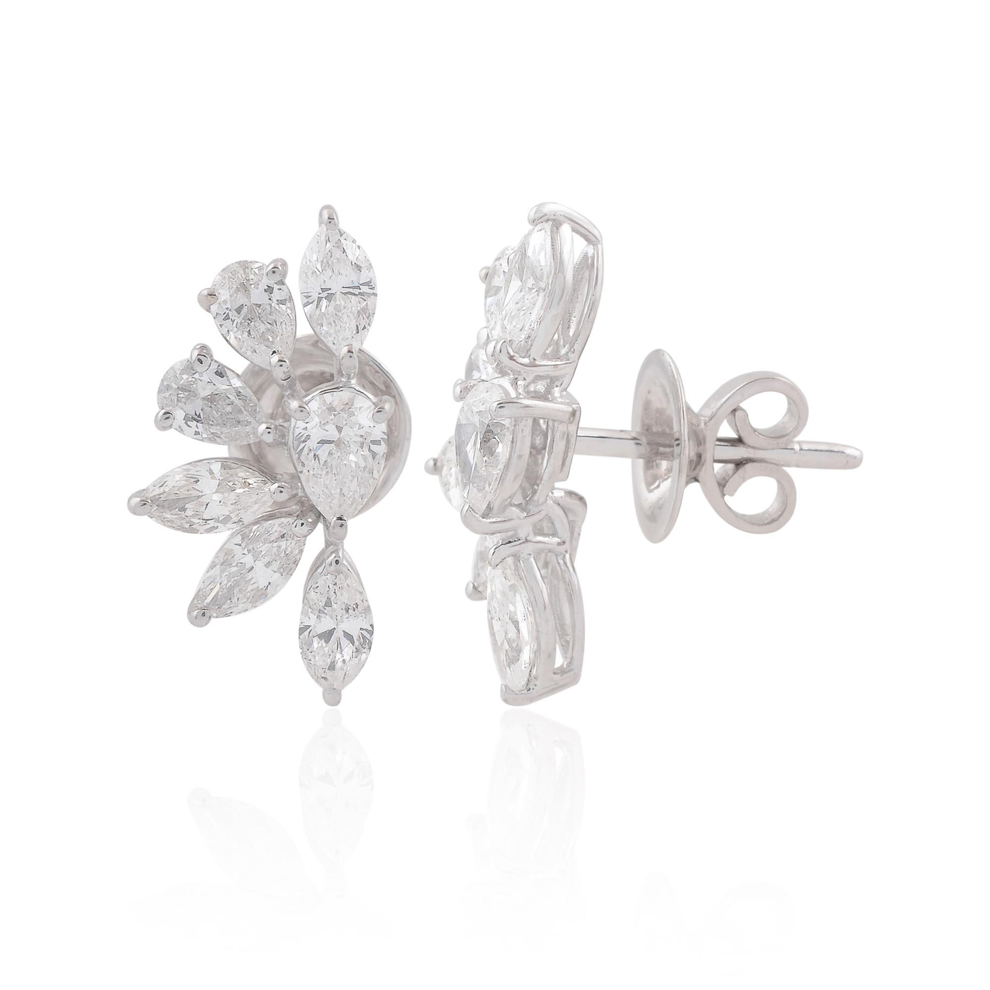 Taglio a goccia 2,25 Ct SI/H Orecchini a grappolo con diamanti marquise e pera in oro bianco 14 carati in vendita