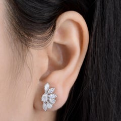 2.25 Ct SI/H Pear Marquise Diamond Cluster Stud Earrings 18 Karat White Gold