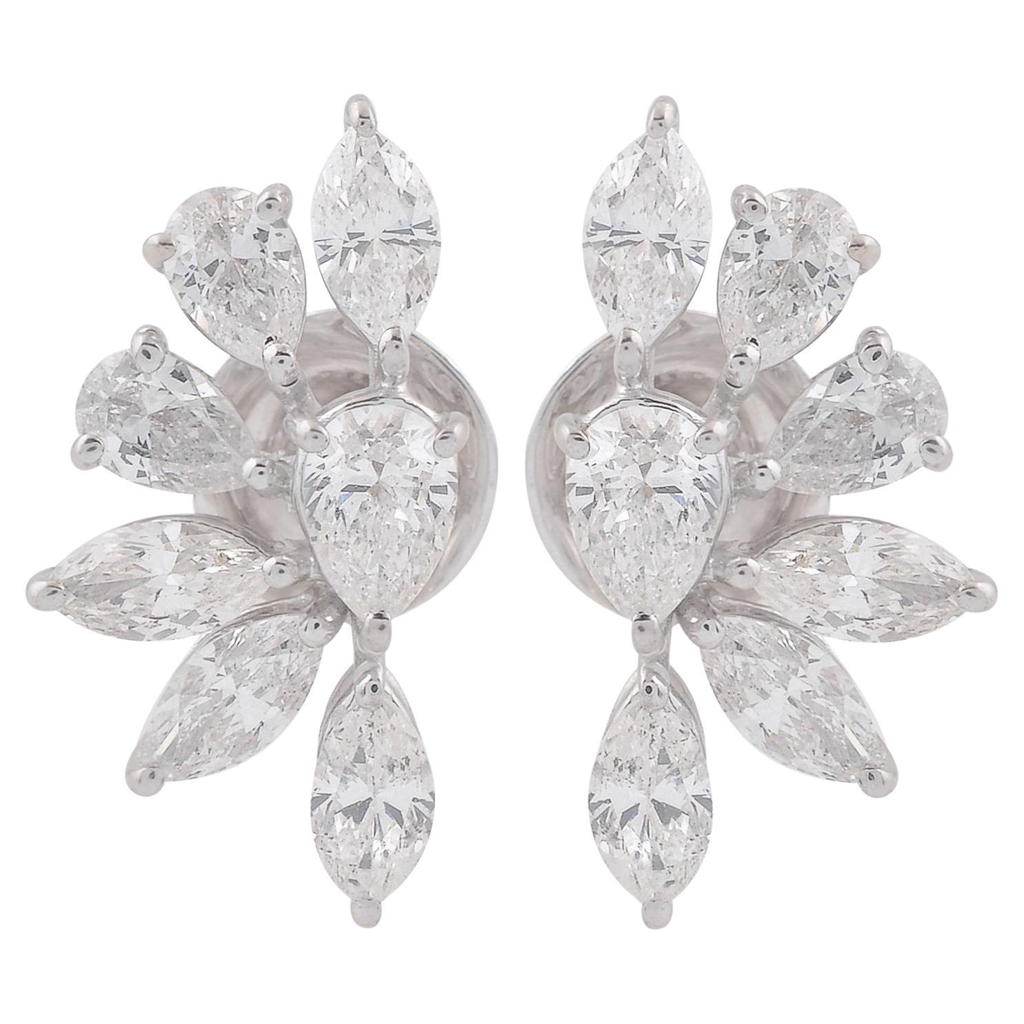 2,25 Ct SI/H Orecchini a grappolo con diamanti marquise e pera in oro bianco 18 carati