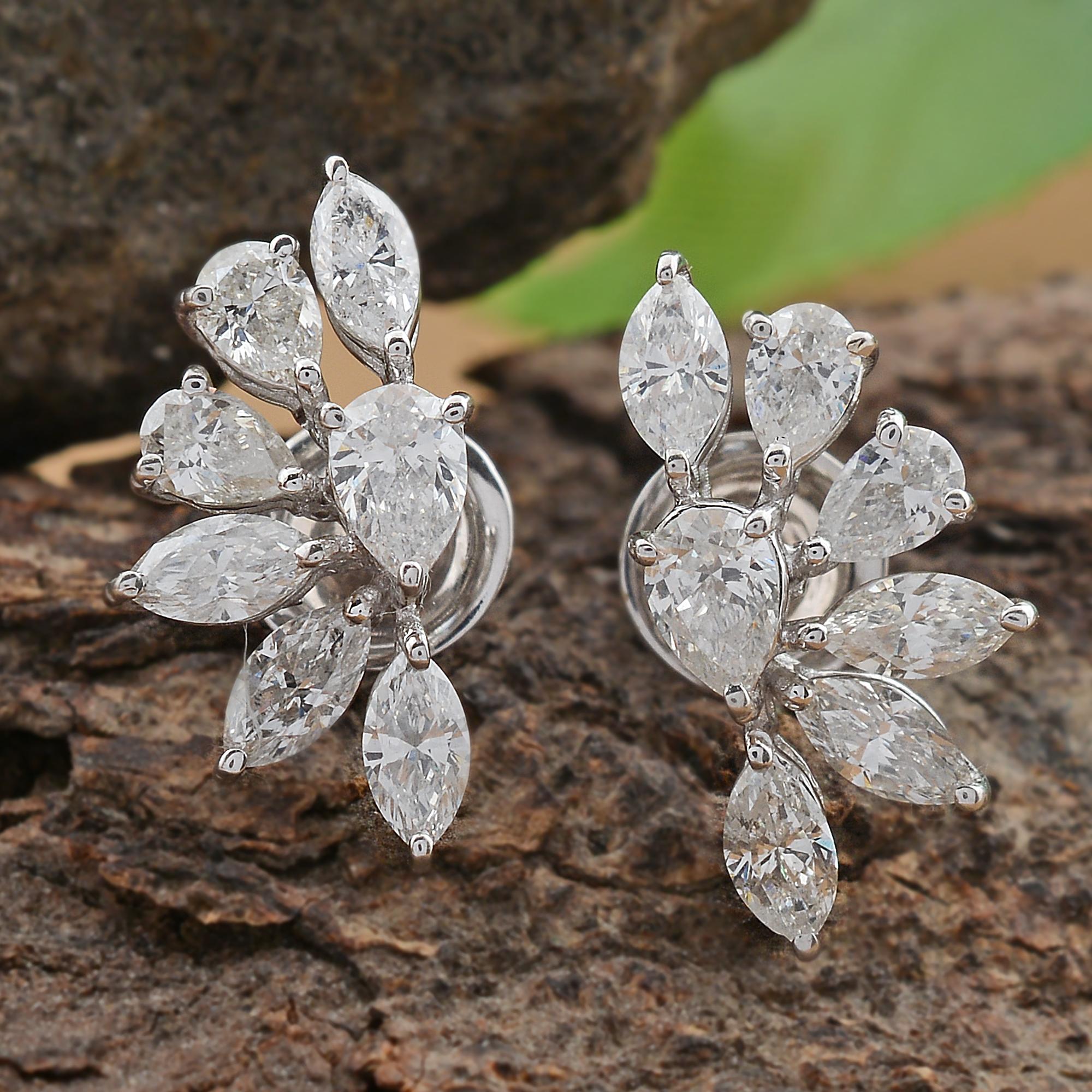 Pear Cut 2.25 Ct SI/HI Pear Marquise Diamond Earrings Solid 18 Karat White Gold Jewelry For Sale