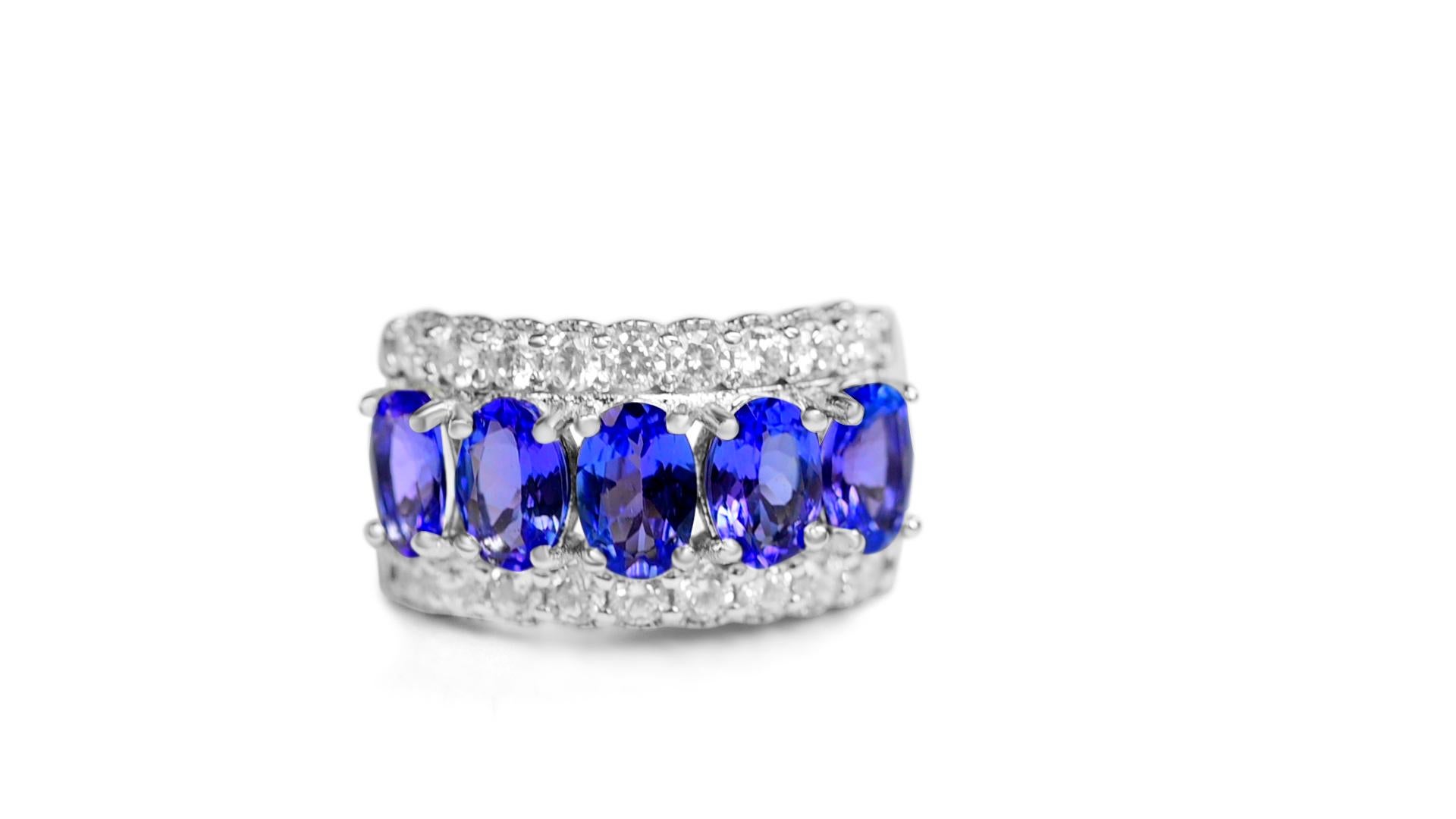Artist 2.25 Ct Tanzanite & Cubic Zirconia Antique Ring 925 Sterling Silver Bridal Ring 