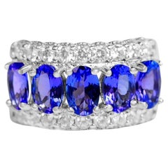 2.25 Ct Tanzanite & Cubic Zirconia Antique Ring 925 Sterling Silver Bridal Ring 