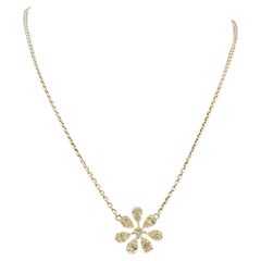 2.25 Cts F/VS1 Pear Princess Diamonds Flower Necklace Authentic 14K White Gold