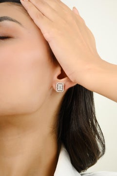 2.25 CTW Diamond Cluster Hexagonal Stud Earrings in 18k White Gold Gift for Mom