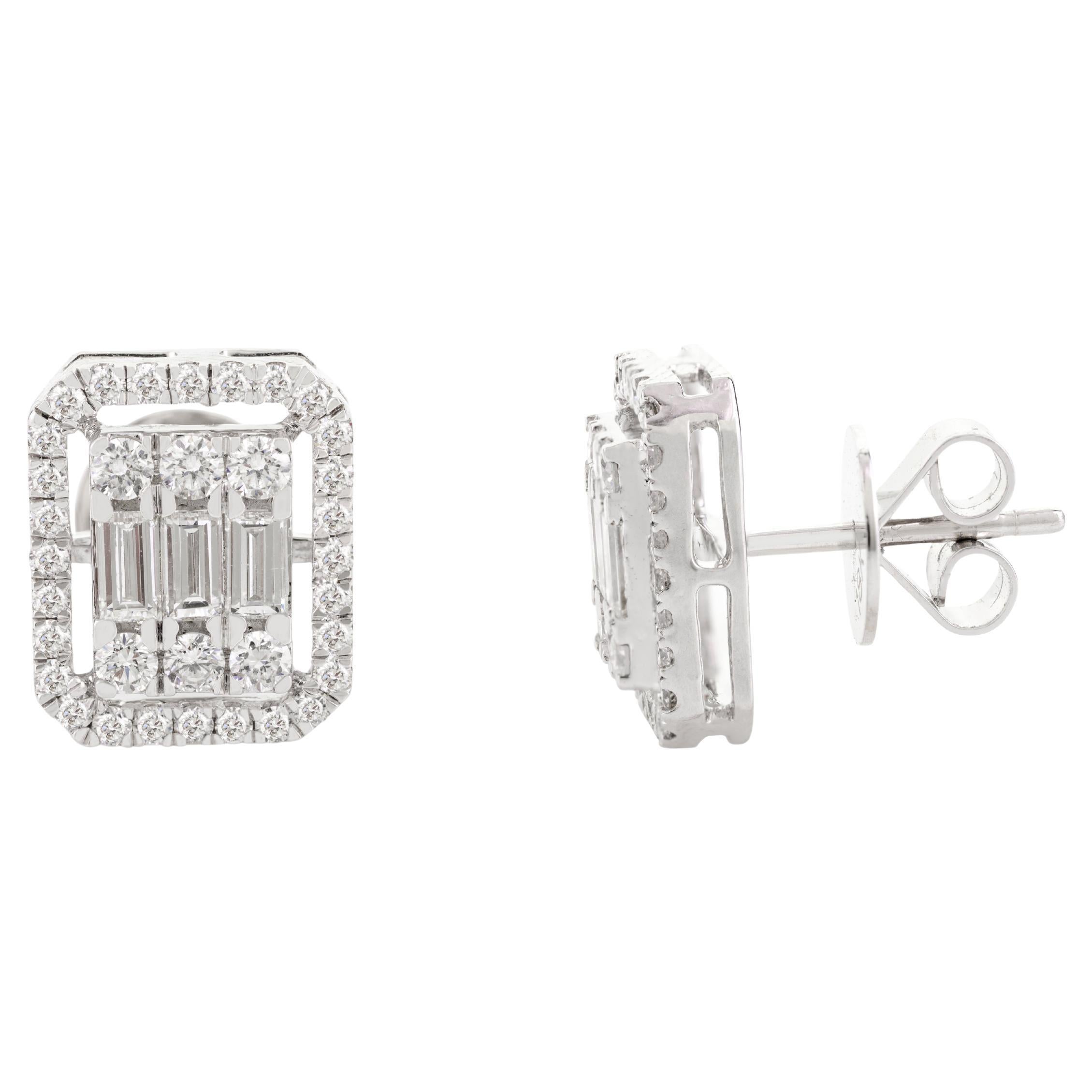 2.25 CTW Diamond Cluster Hexagonal Stud Earrings in 18k White Gold Gift for Mom