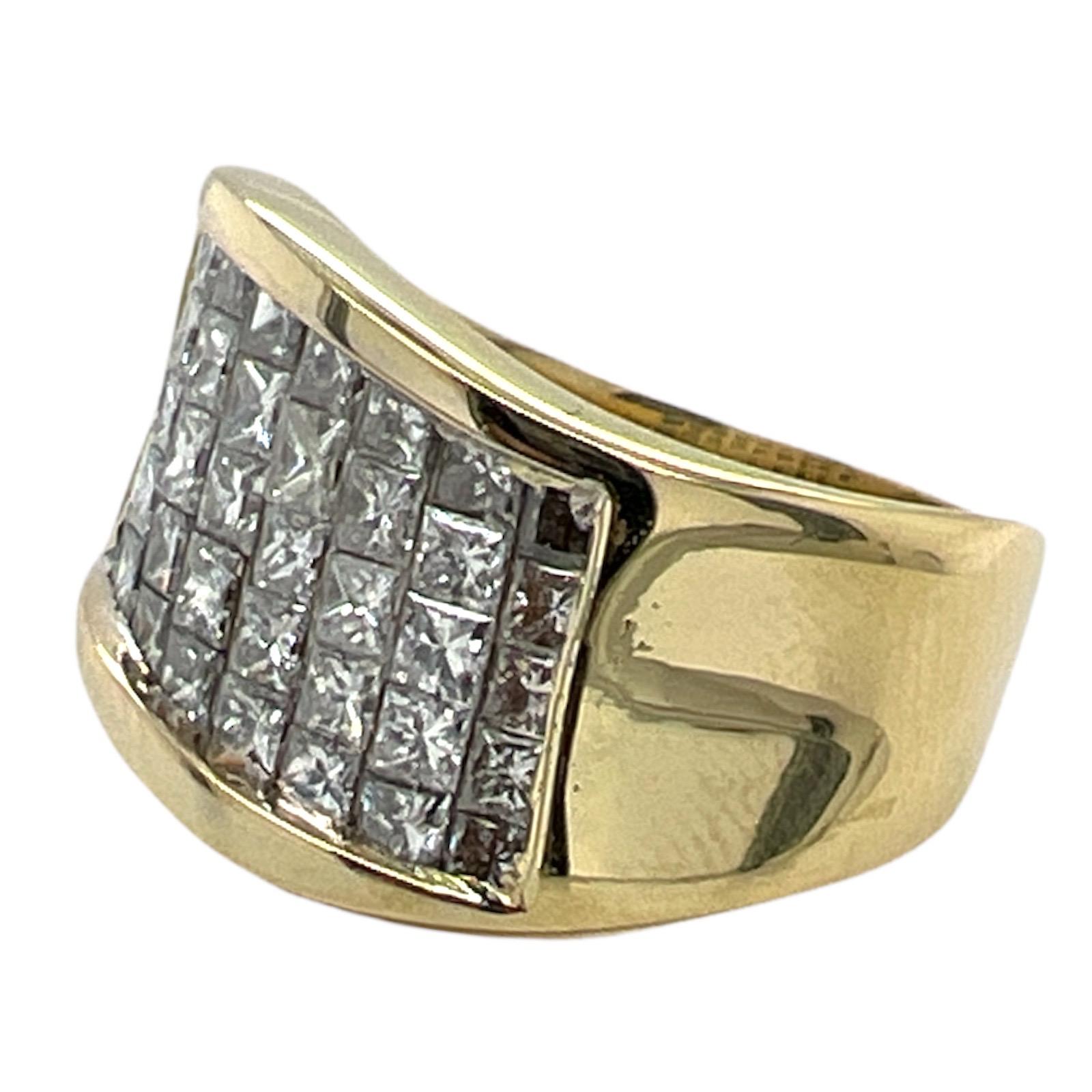 Contemporary 2.25 CTW Invisibly Set Diamond 18 Karat Yellow Gold Wide Wedding Band Ring For Sale