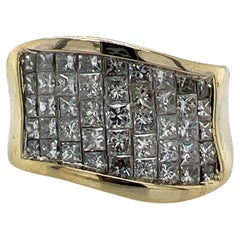 Vintage 2.25 CTW Invisibly Set Diamond 18 Karat Yellow Gold Wide Wedding Band Ring
