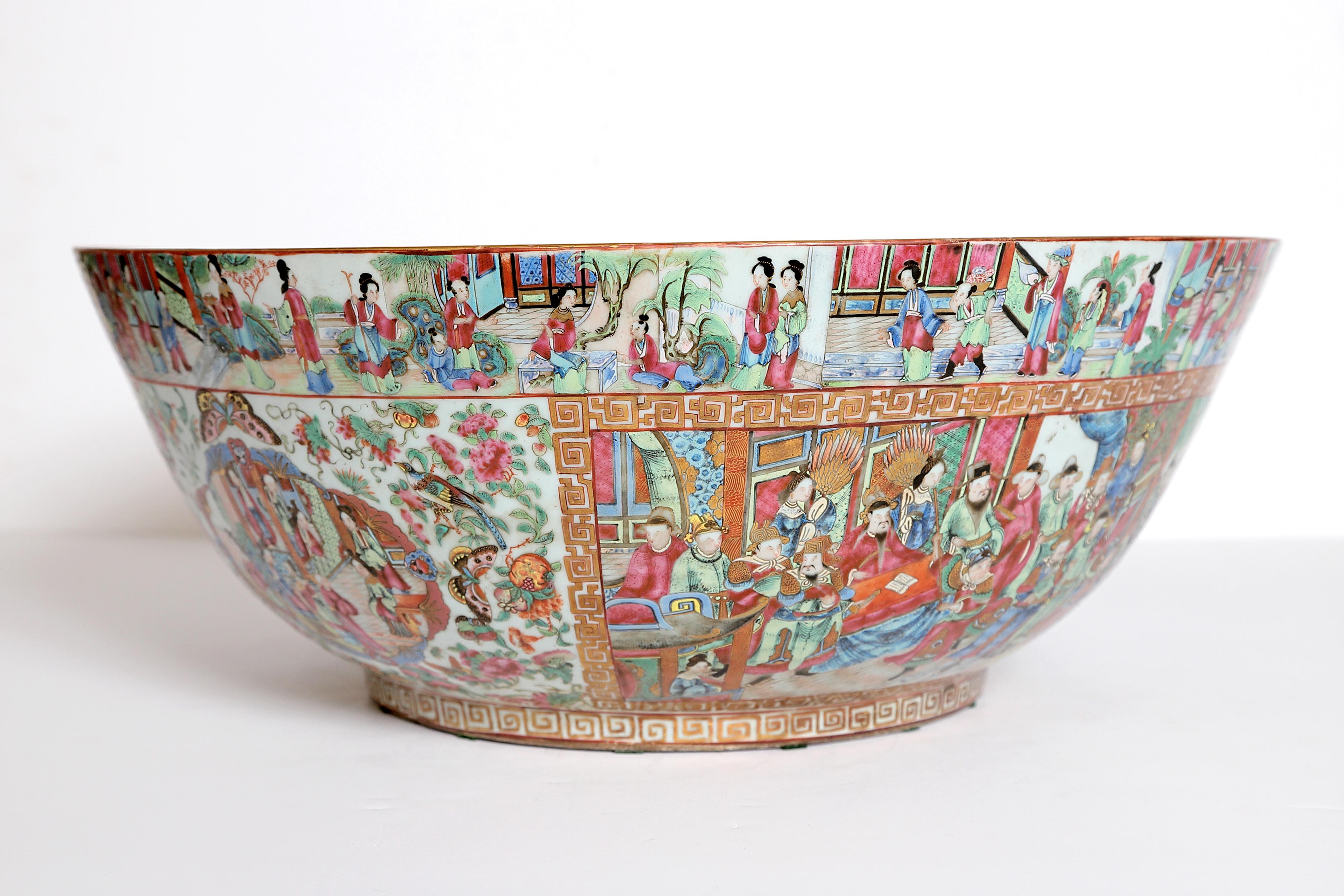 Porcelain Large Scale Punch Bowl / Chinese Export Rose Medallion