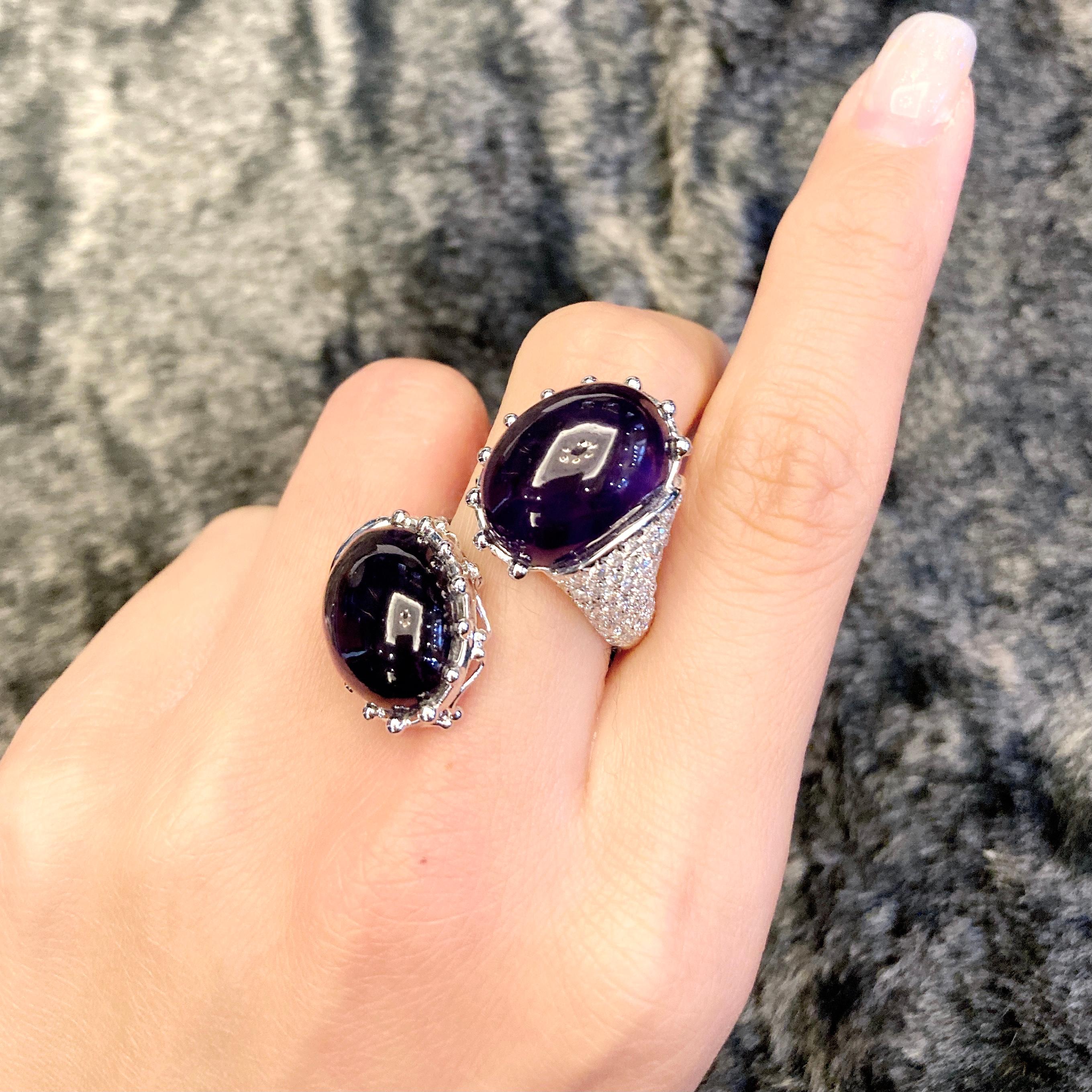 Artisan 22.50 Carat Deep Violet Amethyst Diamond Head Turner Ring For Sale