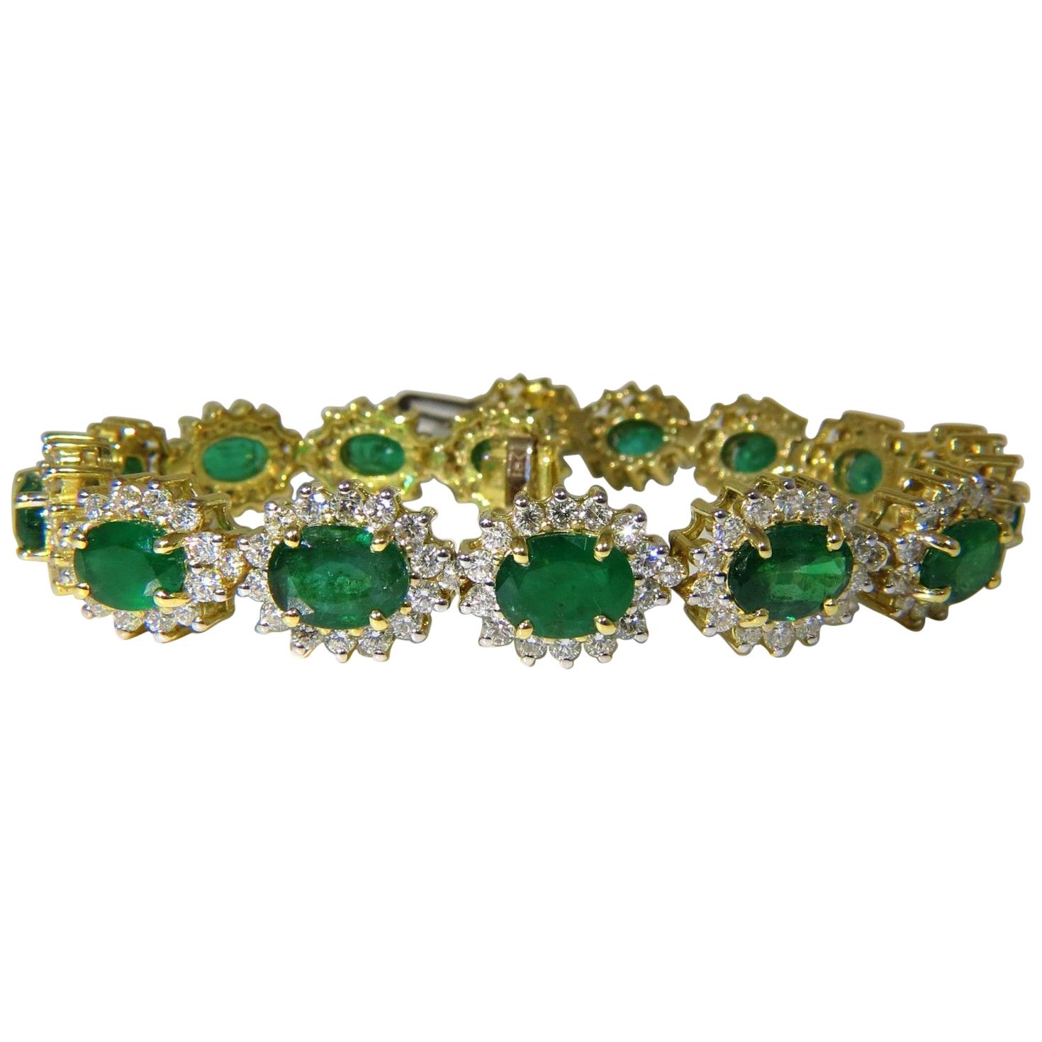 22,50 Karat Natürliche Smaragde Diamanten Armband 18 Karat G/VS Zambian Vivid