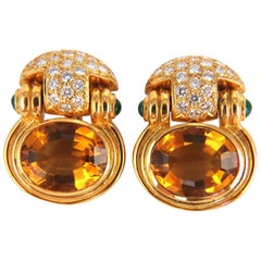 22.50 Carat Natural Yellow Citrine Diamonds Dangle Earrings 18 Karat