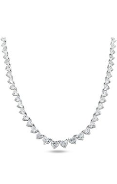 IGI Certified 22.50 Carats Heart Shape Diamonds 18K Gold Tennis Necklace