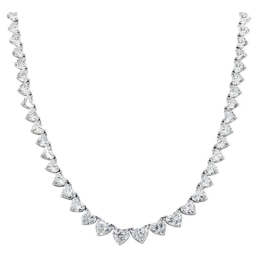 IGI Certified 22.50 Carats  EF/VVS Heart Shape Diamonds 18K Gold Tennis Necklace