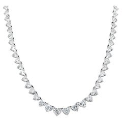IGI Certified 22.50 Carats  EF/VVS Heart Shape Diamonds 18K Gold Tennis Necklace