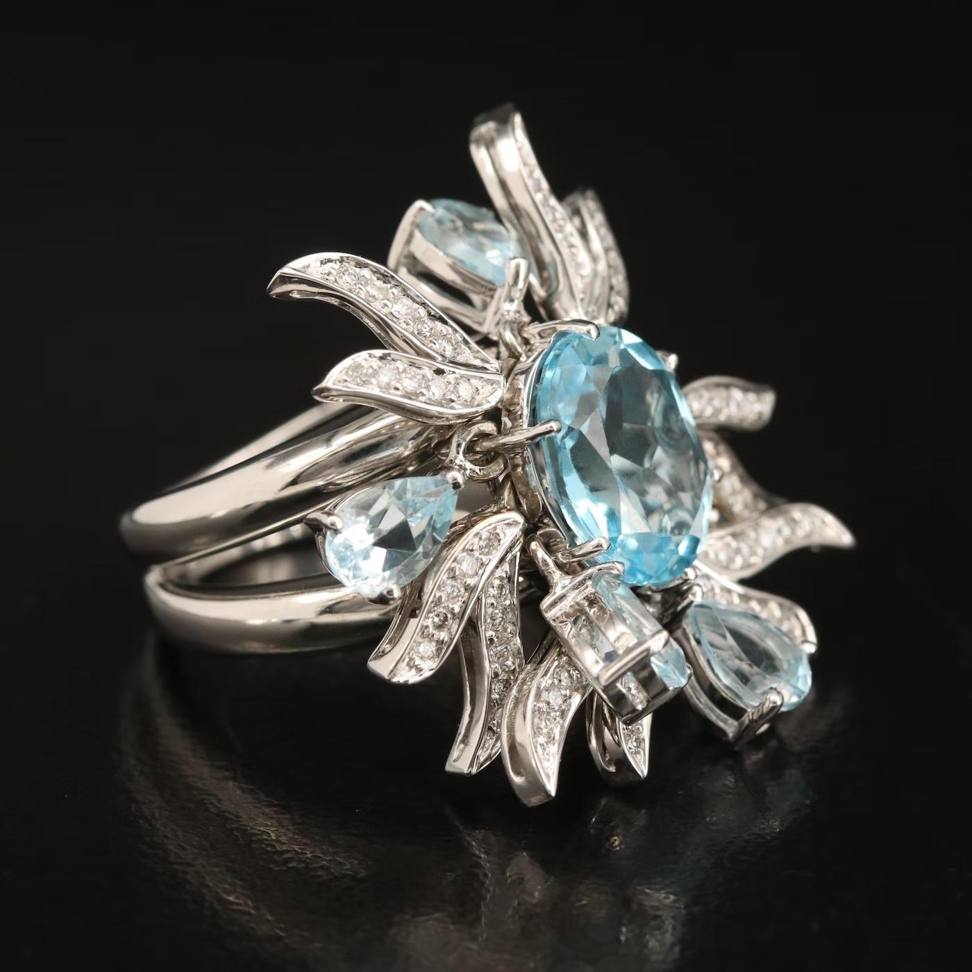 $22500 / Ruth Grieco for Denoir / 18K Sky Blue Topaz & Diamond Articulated Ring In New Condition For Sale In Rancho Mirage, CA