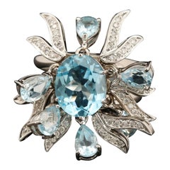 $22500 / Ruth Grieco für Denoir / 18K Himmelblauer Topas & Diamant-Ring mit Gelenk