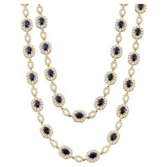 22.52 Ct Sapphire and 20.97 Ct Diamond Long Strand Necklace in 18KT Yellow Gold