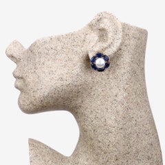22.54cttw Cultured Pearl, Kyanite with Diamonds 0.24cttw Silver Earrings