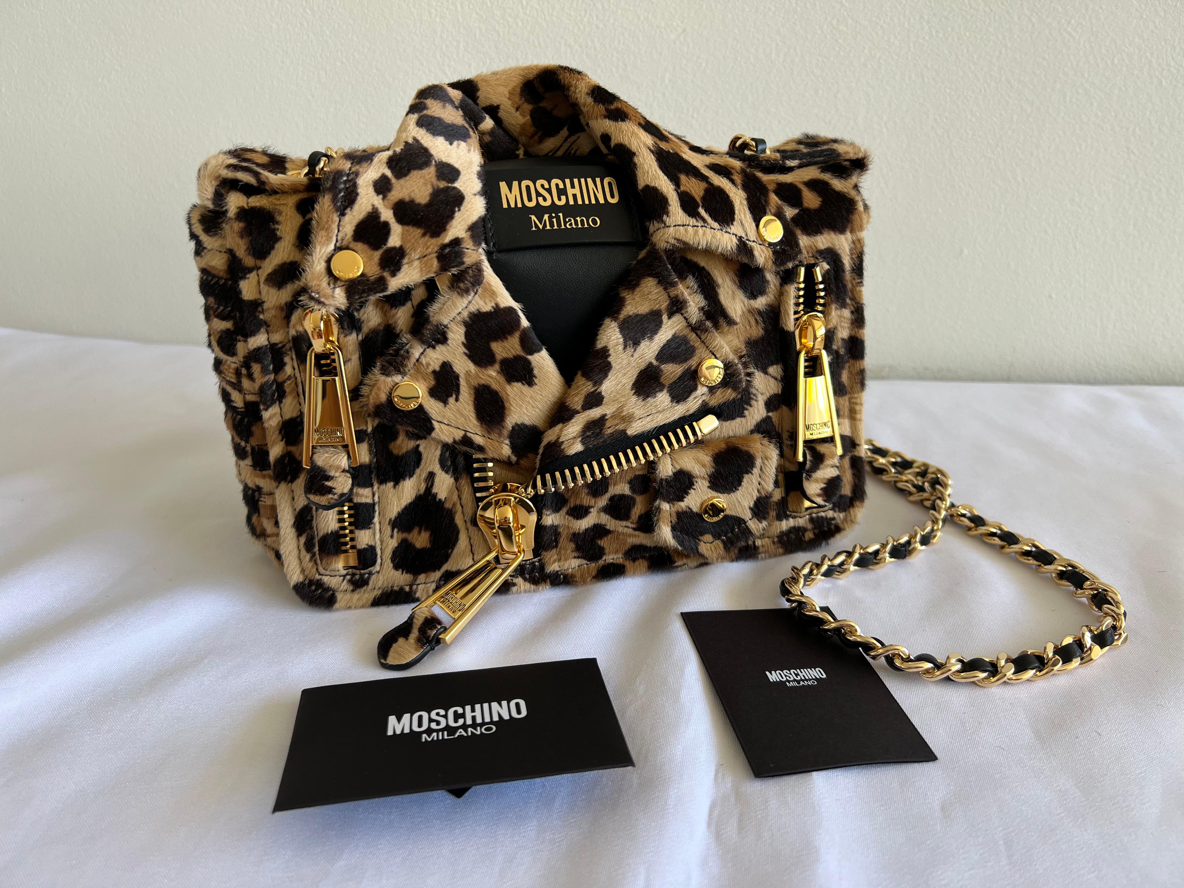 $2255 AW21 Moschino Couture Jeremy Scott Nude Biker Jacket Leopard Shoulder Bag 7