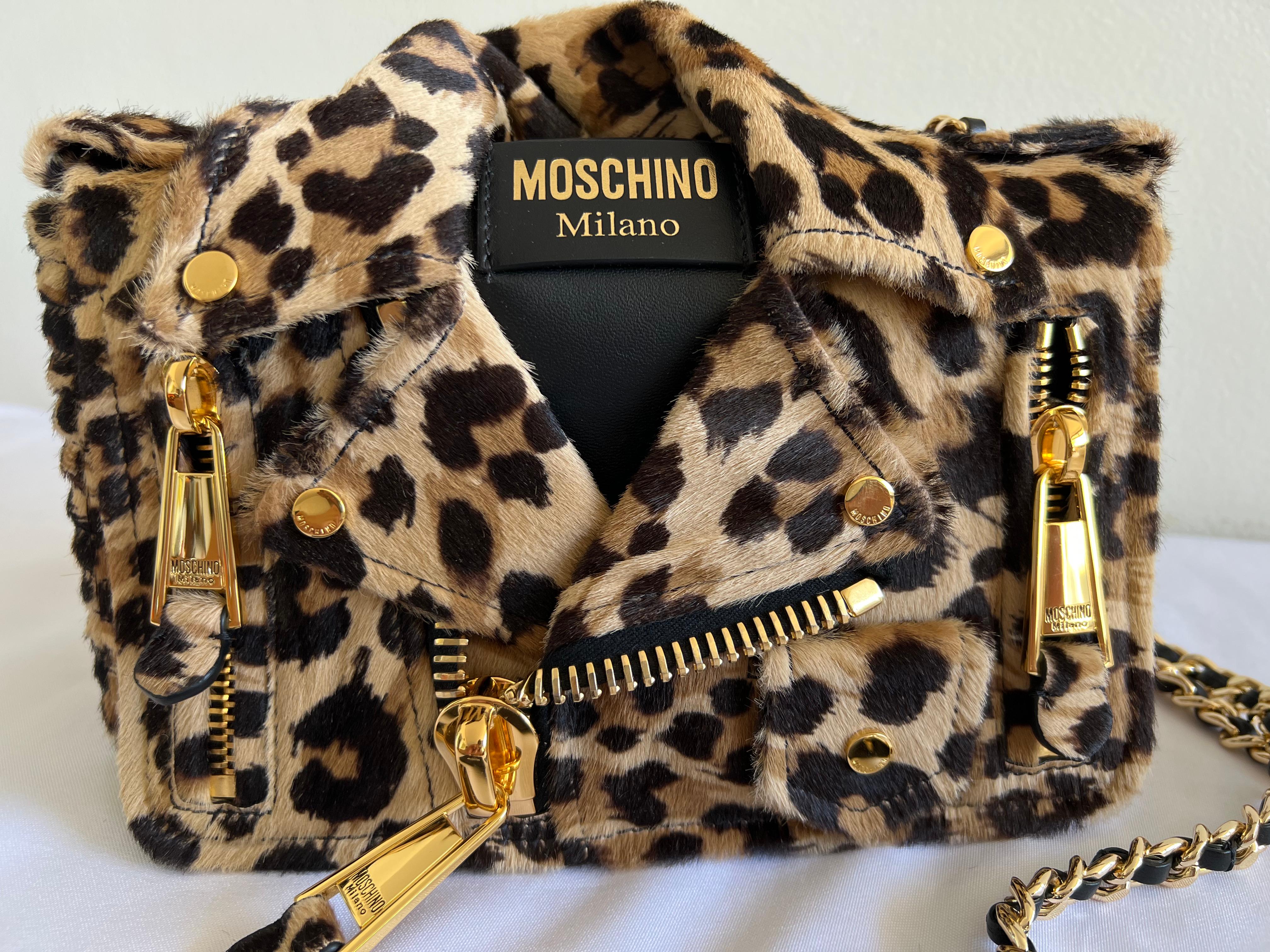 $2255 AW21 Moschino Couture Jeremy Scott Nude Biker Jacket Leopard Shoulder Bag 8