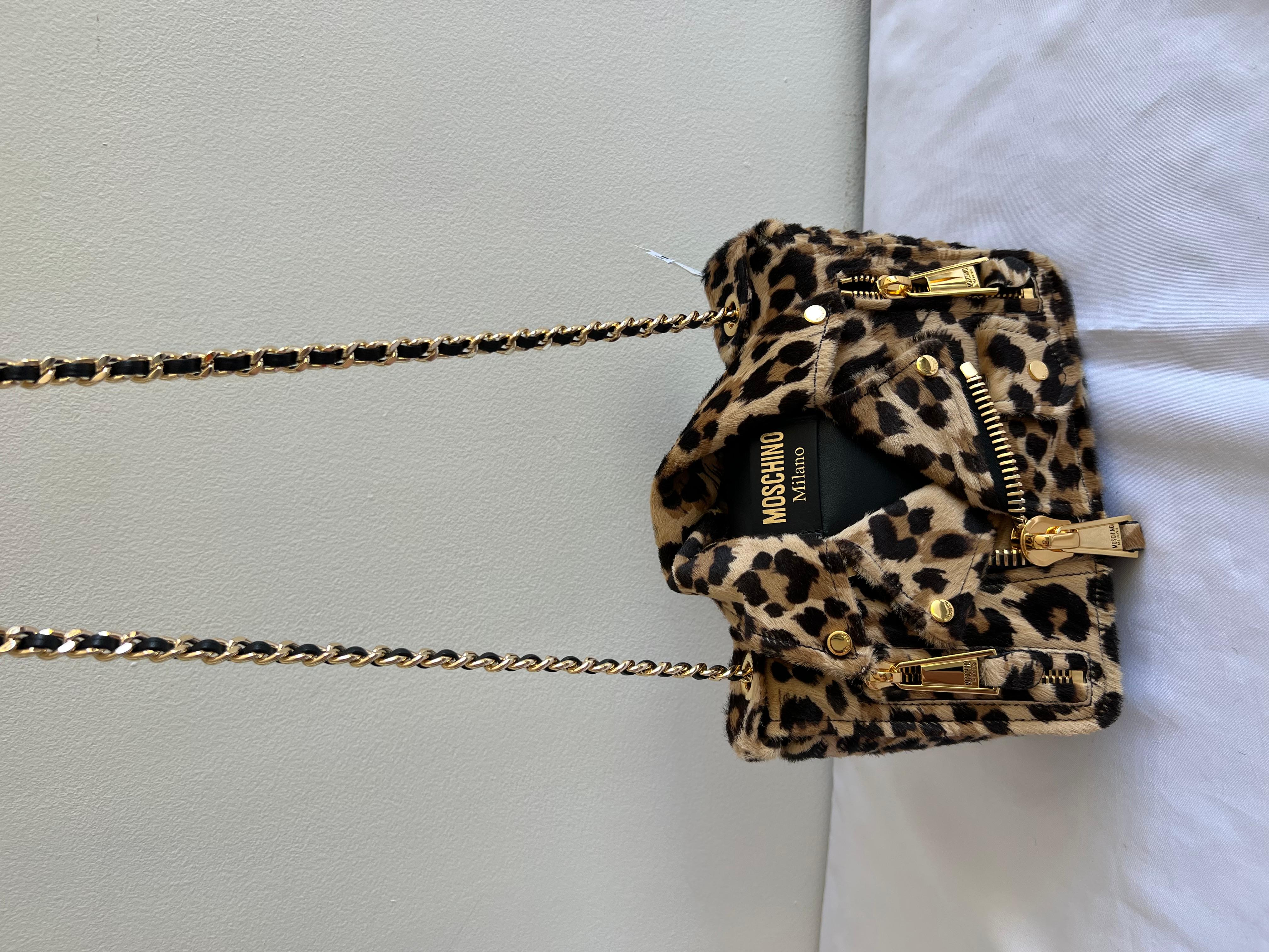 $2255 AW21 Moschino Couture Jeremy Scott Nude Biker Jacket Leopard Shoulder Bag 9