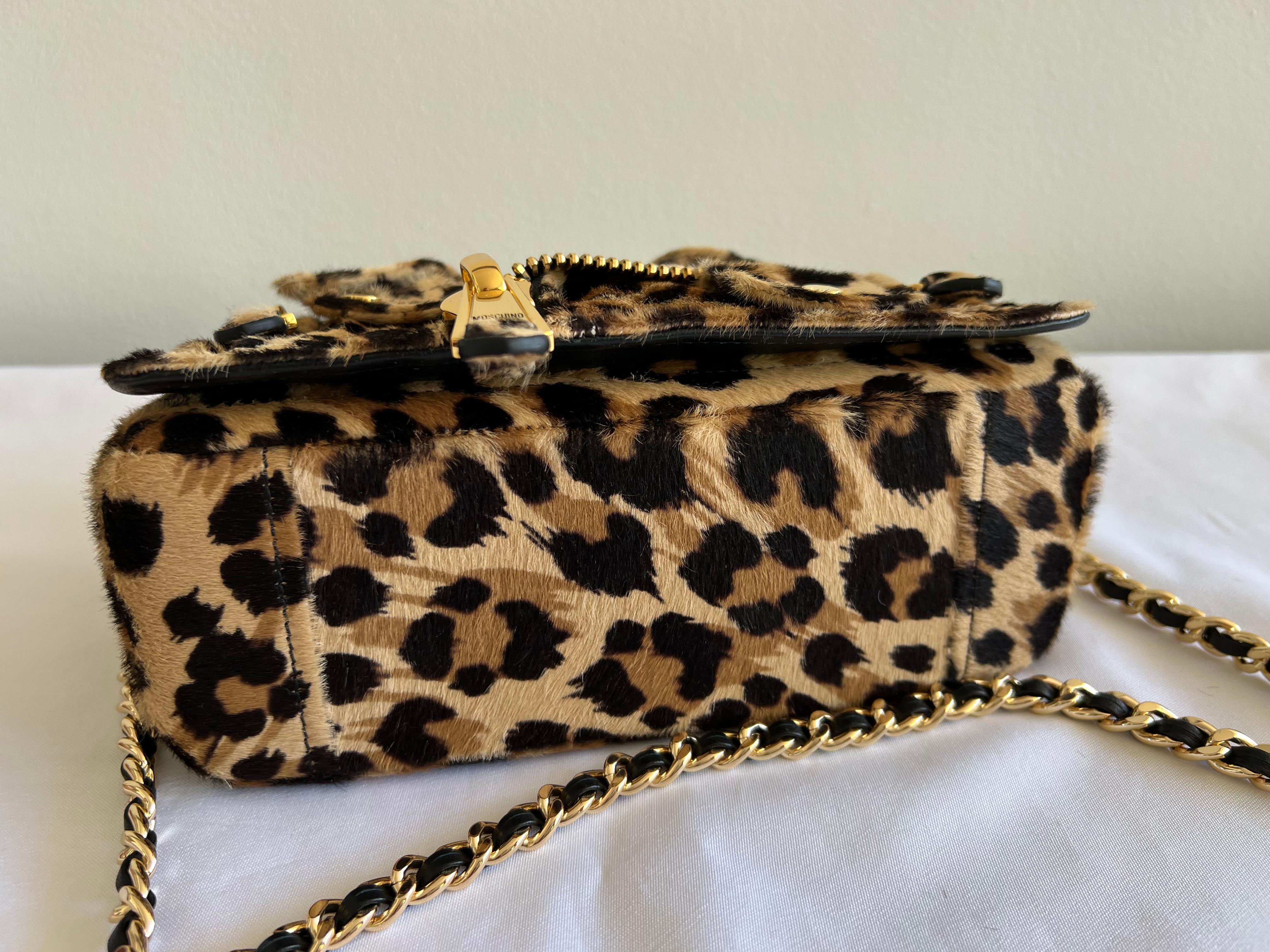 Women's or Men's $2255 AW21 Moschino Couture Jeremy Scott Nude Biker Jacket Leopard Shoulder Bag