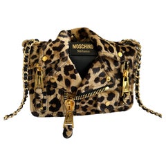 $2255 AW21 Moschino Couture Jeremy Scott Nude Biker Jacke Leopard Schultertasche