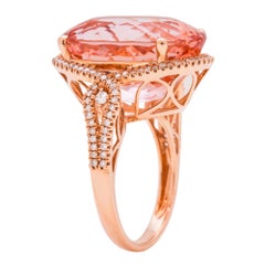 22.55 Carat Oval-Cut Morganite Diamond Accents 14K Rose Gold Ring