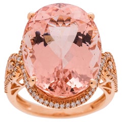 Vintage 22.55 Carat Oval-Cut Morganite Diamond Accents 14K Rose Gold Ring
